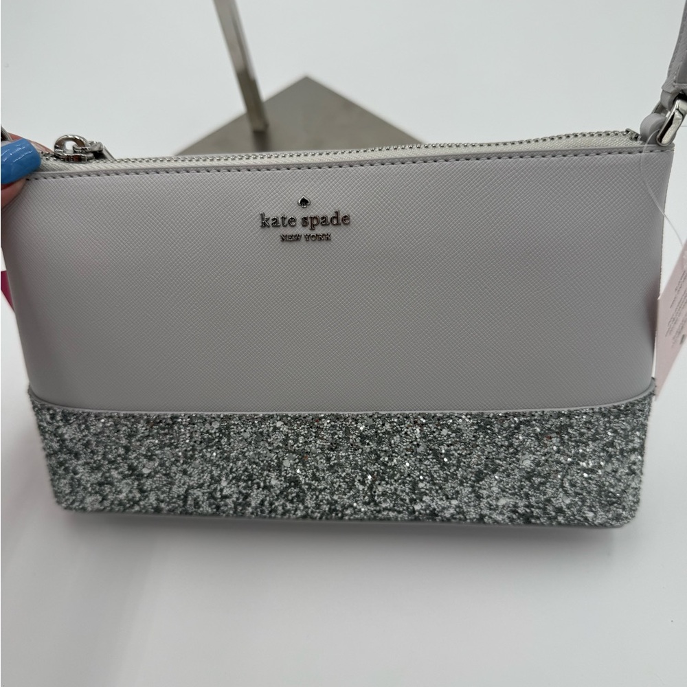 kate spade Light Gray Crossbody with Silver Glitter Base - Picture 1 of 11